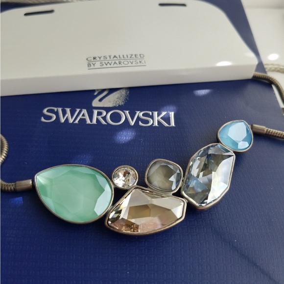 AUTHENTIC Swarovski Crystallized Green & Blue Multicolor Collar Necklace NWT - Picture 4 of 10